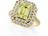 Yellow gold Double Halo Fancy Yellow Emerald  Diamond Pave Band with Four-Prong Setting_44