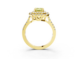 Yellow gold Double Halo Fancy Yellow Emerald  Diamond Pave Band with Four-Prong Setting_46