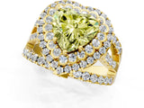 Yellow gold Double Halo Fancy Yellow Heart Cut Diamond Split Shank Pave Set Ring_4