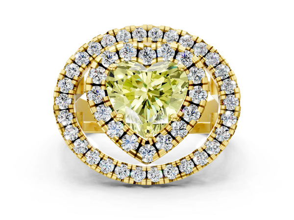 Yellow Gold Heart-Shaped Halo Engagement Ring Setting for Fancy Yellow Center - Design RJ-762