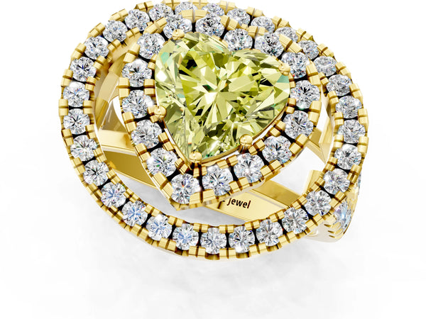 Yellow Gold Heart-Shaped Halo Engagement Ring Setting for Fancy Yellow Center - Design RJ-762