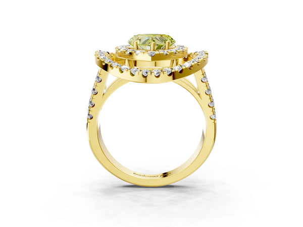 Yellow Gold Heart-Shaped Halo Engagement Ring Setting for Fancy Yellow Center - Design RJ-762