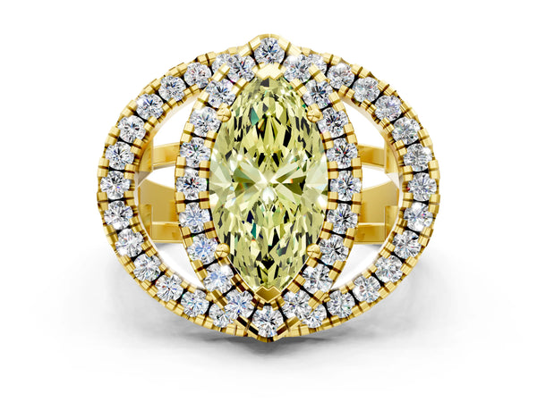 Yellow Gold Marquise Halo Engagement Ring Setting for Fancy Yellow Center - Design RJ-762