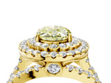 Yellow gold Double Halo Fancy Yellow Oval Cut Diamond Split Shank Pave Set Ring_7