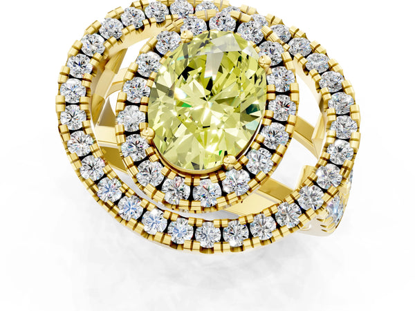 Yellow Gold Oval Halo Engagement Ring Setting for Fancy Yellow Center - Design RJ-762