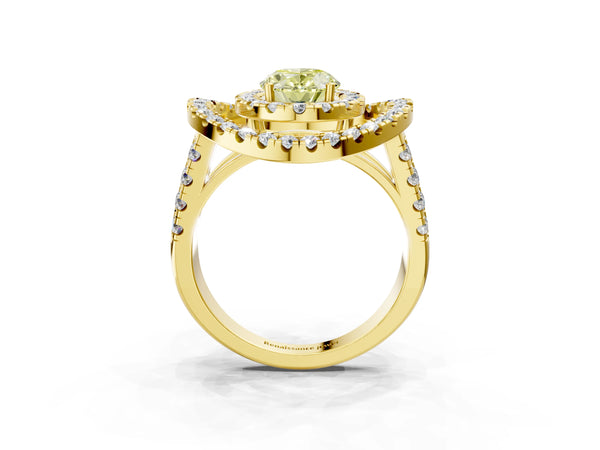 Yellow Gold Oval Halo Engagement Ring Setting for Fancy Yellow Center - Design RJ-762