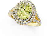 Yellow gold Double Halo Fancy Yellow Oval  Cut Diamond Split Shank Ring with Four Prong Setting_21