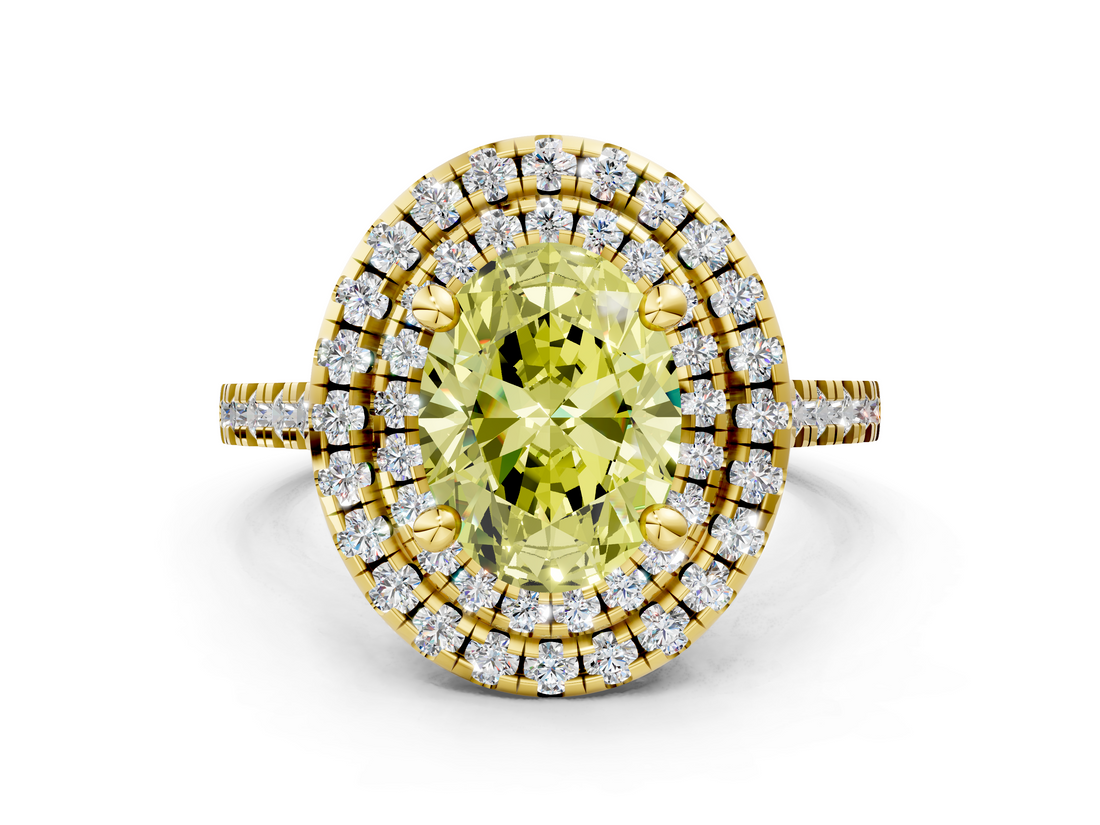 Yellow gold Double Halo Fancy Yellow Oval  Diamond Pave Band with Four-Prong Setting_38