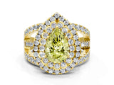 Yellow gold Double Halo Fancy Yellow Pear Cut Diamond Split Shank Pave Set Ring_3