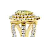 Yellow gold Double Halo Fancy Yellow Pear Cut Diamond Split Shank Pave Set Ring_8