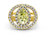 Yellow gold Double Halo Fancy Yellow Pear Cut Diamond Split Shank Prong Setting Ring