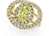 Yellow gold Double Halo Fancy Yellow Pear Cut Diamond Split Shank Prong Setting Ring_1