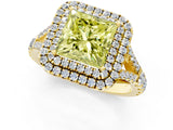 Yellow gold Double Halo Fancy Yellow Princess -Shaped Split Shank Diamond Ring with Prong Setting_16