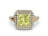 Yellow gold Double Halo Fancy Yellow Princess Cut Diamond Split Shank Engagement Ring with Four-Prong Setting_3