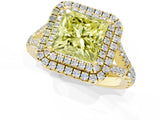 Yellow gold Double Halo Fancy Yellow Princess Cut Diamond Split Shank Engagement Ring with Four-Prong Setting_4