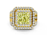 Yellow gold Double Halo Fancy Yellow Princess Cut Diamond Split Shank Pave Set Ring_3