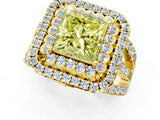 Yellow gold Double Halo Fancy Yellow Princess Cut Diamond Split Shank Pave Set Ring_4
