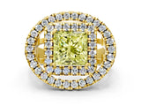 Yellow gold Double Halo Fancy Yellow Princess Cut Diamond Split Shank Prong Setting Ring