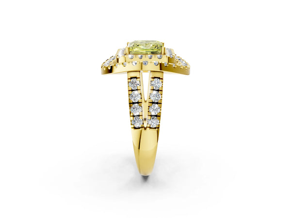 Yellow Gold Princess Cut Halo Engagement Ring Setting for Fancy Yellow Center - Design RJ-762