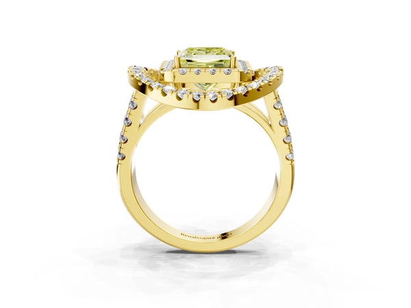 Yellow Gold Princess Cut Halo Engagement Ring Setting for Fancy Yellow Center - Design RJ-762