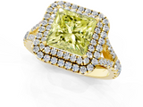 Yellow gold Double Halo Fancy Yellow Princess  Cut Diamond Split Shank Ring with Four Prong Setting_1