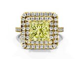 Yellow gold Double Halo Fancy Yellow Princess  Diamond Pave Band with Four-Prong Setting_17