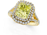 Yellow gold Double Halo Fancy Yellow Radiant -Shaped Split Shank Diamond Ring with Prong Setting_16