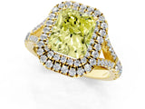 Yellow gold Double Halo Fancy Yellow Radiant Cut Diamond Split Shank Engagement Ring with Four-Prong Setting_4