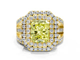 Yellow gold Double Halo Fancy Yellow Radiant Cut Diamond Split Shank Pave Set Ring_3
