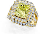 Yellow gold Double Halo Fancy Yellow Radiant Cut Diamond Split Shank Pave Set Ring_4