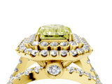 Yellow gold Double Halo Fancy Yellow Radiant Cut Diamond Split Shank Pave Set Ring_7