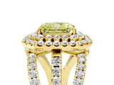Yellow gold Double Halo Fancy Yellow Radiant Cut Diamond Split Shank Pave Set Ring_8