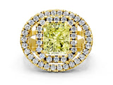 Yellow gold Double Halo Fancy Yellow Radiant Cut Diamond Split Shank Prong Setting Ring