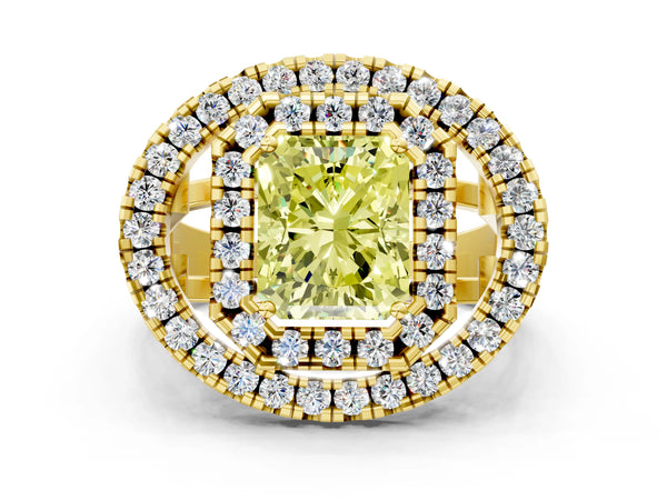 Yellow Gold Radiant Cut Halo Engagement Ring Setting for Fancy Yellow Center - Design RJ-762