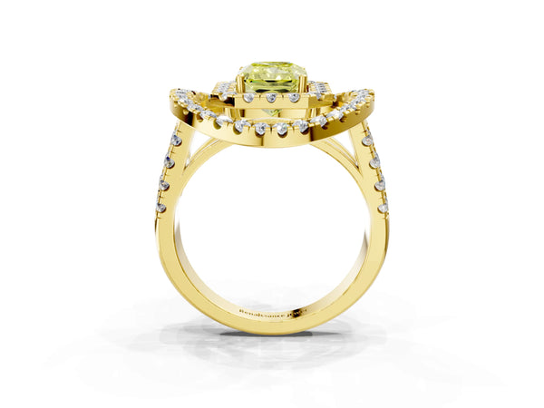 Yellow Gold Radiant Cut Halo Engagement Ring Setting for Fancy Yellow Center - Design RJ-762
