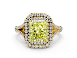 Yellow gold Double Halo Fancy Yellow Radiant  Cut Diamond Split Shank Ring with Four Prong Setting_20