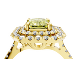 Yellow gold Double Halo Fancy Yellow Radiant  Diamond Pave Band with Four-Prong Setting_47
