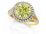 Yellow gold Double Halo Fancy Yellow Round Cut Diamond Split Shank Engagement Ring with Four-Prong Setting_4