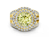 Yellow gold Double Halo Fancy Yellow Round Cut Diamond Split Shank Pave Set Ring_3
