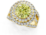 Yellow gold Double Halo Fancy Yellow Round Cut Diamond Split Shank Pave Set Ring_4