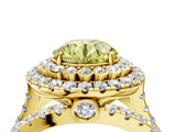 Yellow gold Double Halo Fancy Yellow Round Cut Diamond Split Shank Pave Set Ring_7