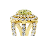 Yellow gold Double Halo Fancy Yellow Round Cut Diamond Split Shank Pave Set Ring_8