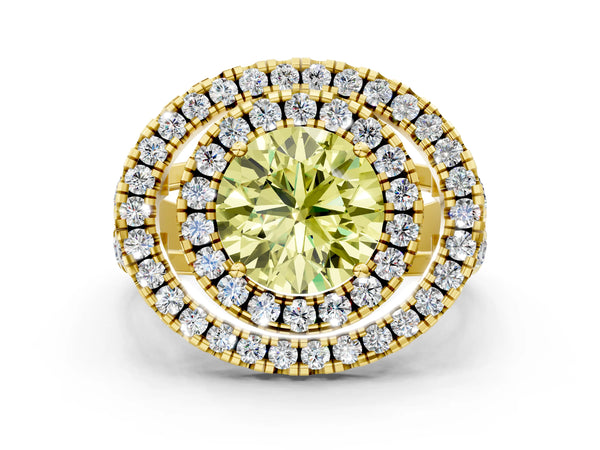 Yellow Gold Round Halo Engagement Ring Setting for Fancy Yellow Center - Design RJ-762