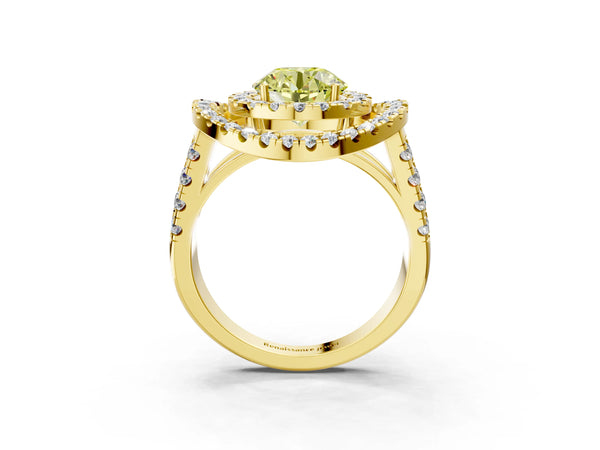 Yellow Gold Round Halo Engagement Ring Setting for Fancy Yellow Center - Design RJ-762