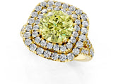 Yellow gold Double Halo Fancy Yellow Round  Cut Pave Split Shank Prong Set Ring_16