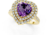 Yellow gold Double Halo Heart Cut Amethyst Pavé Band with Four-Prong Setting_1