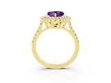 Yellow gold Double Halo Heart Cut Amethyst Pavé Band with Four-Prong Setting_3