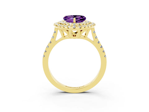 Yellow gold Double Halo Heart Cut Amethyst Pavé Band with Four-Prong Setting_3
