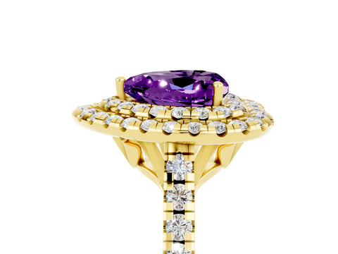 Yellow gold Double Halo Heart Cut Amethyst Pavé Band with Four-Prong Setting_5