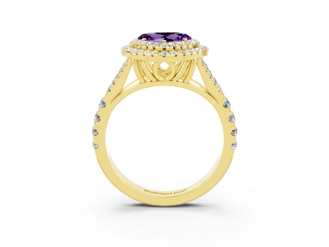 Yellow gold Double Halo Heart Cut Amethyst Split Shank Engagement Ring with Four-Prong Setting_3